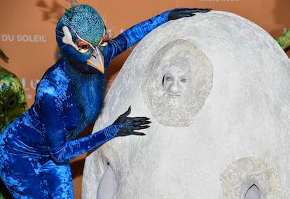 The model poses at the party with her husband, musician Tom Kaulitz, who went as a peacock egg. The two married in 2019. 

