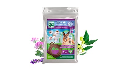 Collares antiparasitarios sobre fondo blanco.