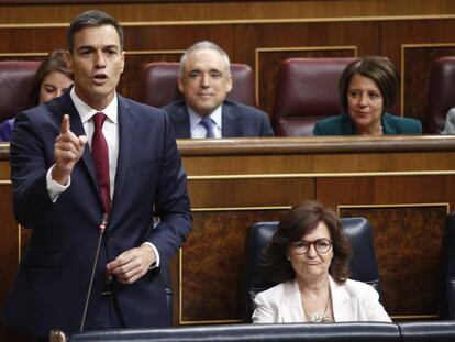 El presidente del Gobierno, Pedro Sánchez, durante la sesión de control en el Congreso.