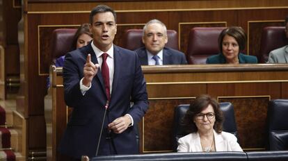 El presidente del Gobierno, Pedro Sánchez, durante la sesión de control en el Congreso.