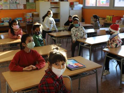 Clase del colegio El Vallés de Terrassa, este lunes, último día antes de las vacaciones de Navidad.