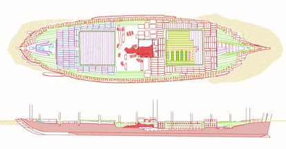 Esquema de los restos subacuáticos hallados del Galeón Guadalupe.