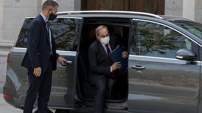 El president de la Generalitat, Quim Torra, este jueves a su llegada al Tribunal Supremo de Madrid.