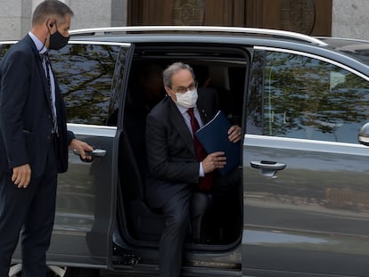 El president de la Generalitat, Quim Torra, este jueves a su llegada al Tribunal Supremo de Madrid.