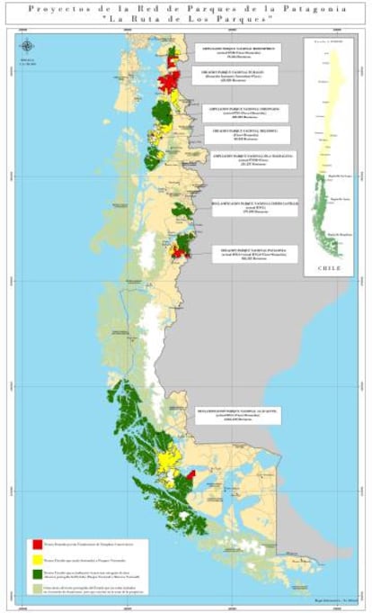 Red de parques nacioales de la Patagonia chilena.