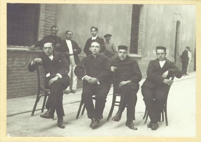 El comité de la huelga de 1917 formado por Daniel Mangado Anguiano, Francisco Largo Caballero, Julián Besteiro y Andrés Saborit.