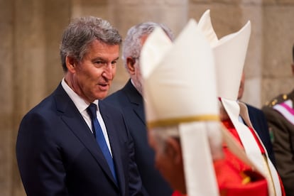 El presidente del Partido Popular, Alberto Núñez Feijóo, en Santiago de Compostela.