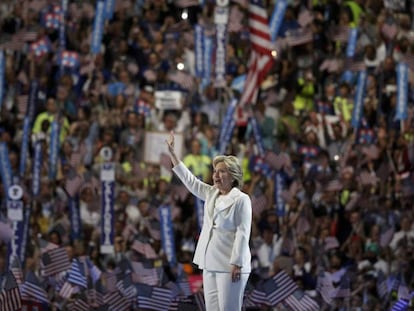 The Democratic candidate receives a standing ovation from delegates in Philadelphia.