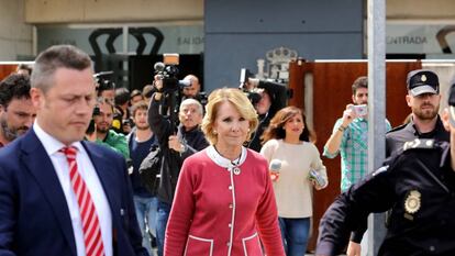 Former Madrid premier Esperanza Aguirre leaves court on Thursday.