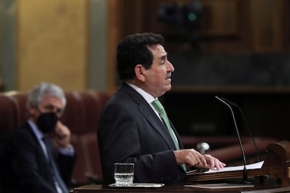 El diputado de Vox Manuel Mestre, esta tarde durante el pleno en el Congreso de los Diputados.