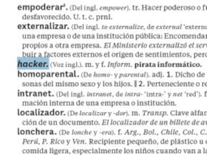 Captura del bolet&iacute;n de la RAE con la entrada de &#039;hacker&#039;.