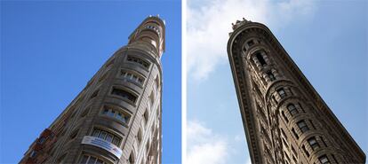 El Flatiron (derecha), comparado con un edificio de la Gran Vía.