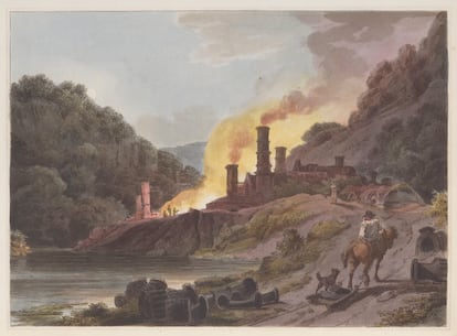 'Iron Works of Coalbrook Dale' (1805), de Philippe-Jacques de Loutherbourg. La obra forma parte de la muestra 'Storm Cloud: Picturing the Origins of Our Climate Crisis' en la Huntington Library de Los Ángeles.