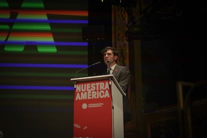 David Adler durante la conferencia titulada Nuestra América, en Nueva York (EE. UU.). El 24 de enero.