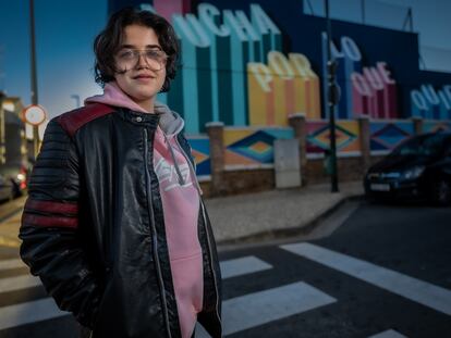 Rüdiger Velasco near his high school in Zaragoza, Spain.