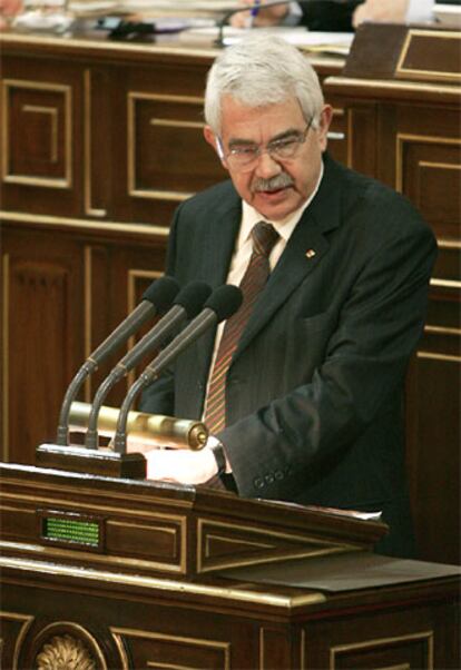 Pasqual Maragall, durante su intervención en la Comisión General de las Comunidades Autónomas del Senado.