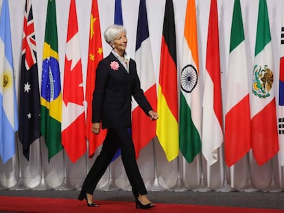 Christine Lagarde ao chegar à cúpula do G-20 em Osaka.