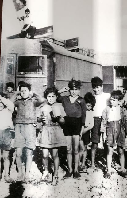 A photo of Spaniards on display at the Rivesaltes memorial.