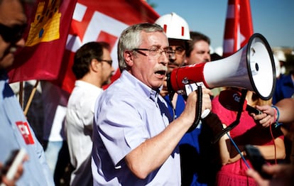 El secretario general de CC OO, Ignacio Fernández Toxo, en la manifestación hoy en Toledo en apoyo de la minería