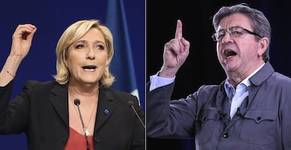Marine Le Pen y Jean-Luc Melench&oacute;n durante los mitines de la campa&ntilde;a presidencial.