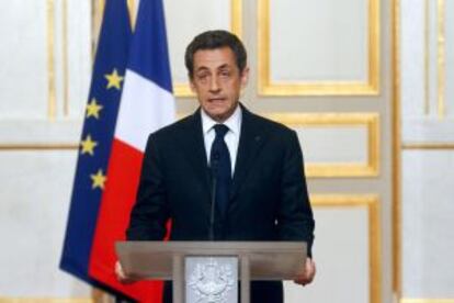 El presidente Nicolas Sarkozy en su comparecencia.