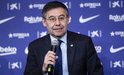 Josep Maria Bartomeu, en la presentación de Quique Setién.