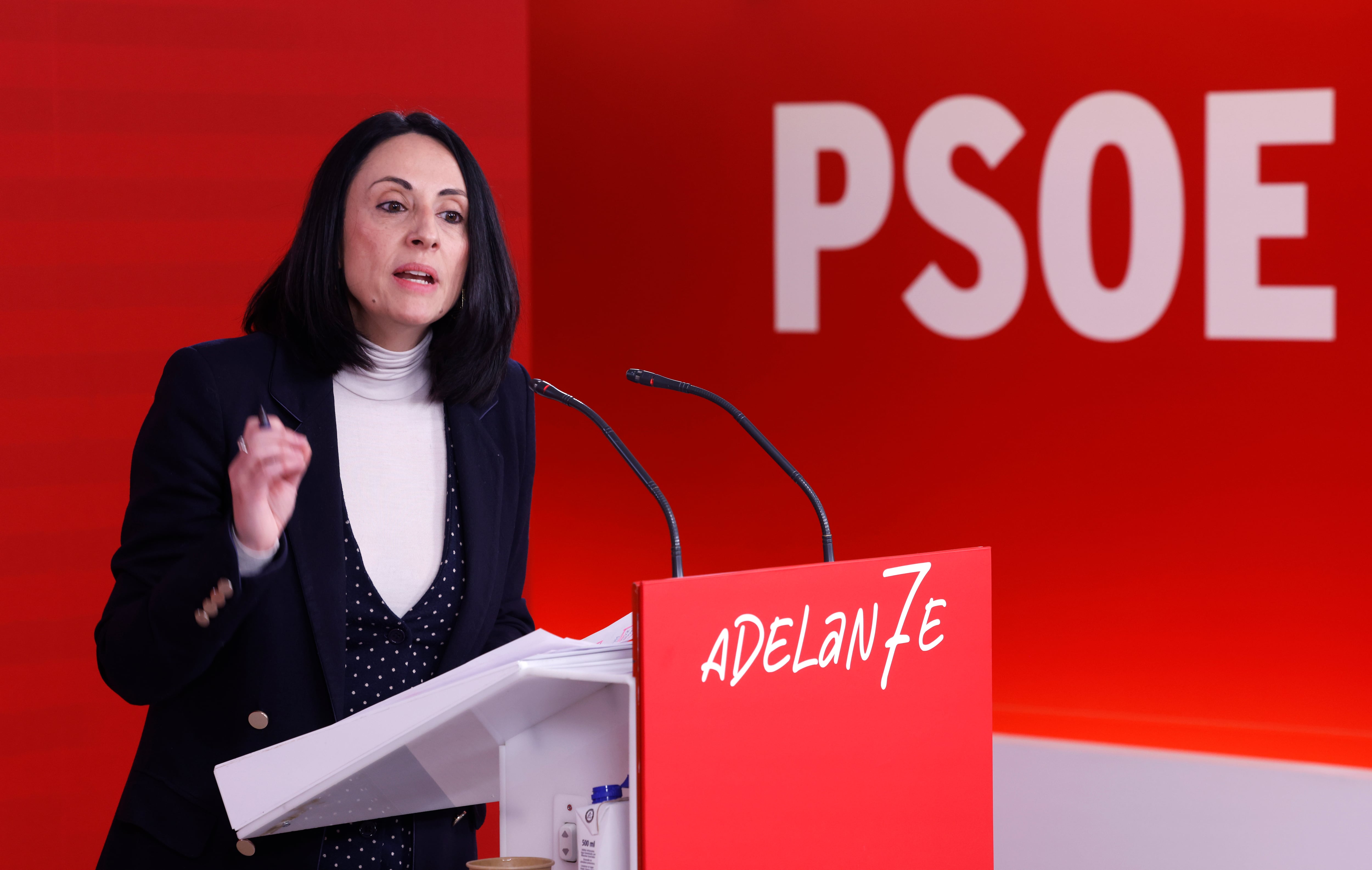 Rebeca Torró, en la rueda de prensa en Ferraz este viernes.
