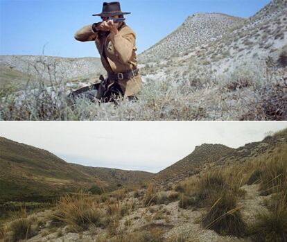 Arriba, fotograma de '¿Quién grita venganza?',rodada en Ciempozuelos; abajo, el mismo paraje en la actualidad.