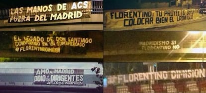 Distintas pancartas contra Florentino en puentes de Madrid.