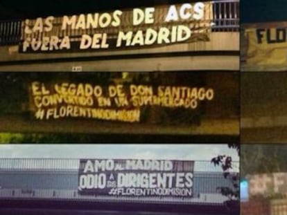 Distintas pancartas contra Florentino en puentes de Madrid.