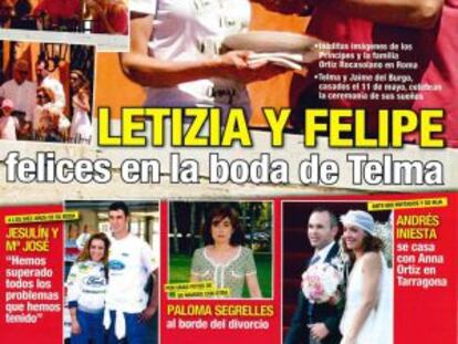 Portada de la revista 'Diez Minutos', en la que se ve a los Príncipes de Asturias en Roma para la celebración de la boda de Telma Ortiz.
