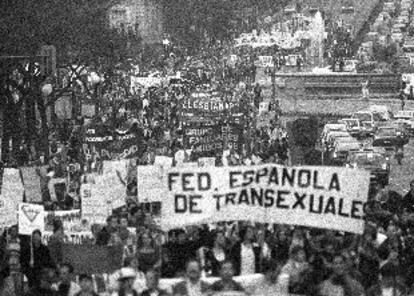 Manifestación de transexuales en Madrid, en 1997.