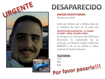 Cartel del desaparecido Manuel Vicente Gómez.