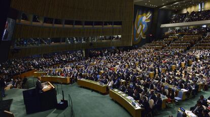 Una vista de l'Assemblea General de l'ONU celebrada aquest dilluns a Nova York (EUA). Feia anys que el conclave que reuneix cada setembre els representants de més de 140 països no congregava tants líders.