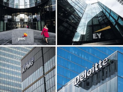Logos de las cuatro grandes consultoras: PwC, EY, KPMG y Deloitte.