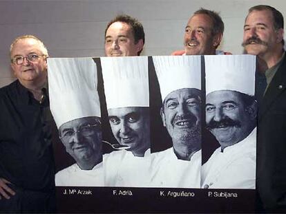 J. M. Arzak, F. Adrià, K. Arguiñano y P. Subijana, en unas jornadas culinarias en Bilbao.