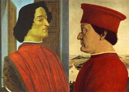 Retratos de Giuliano de Medici (izquierda) y Federico da Montefeltro, duque de Urbino.