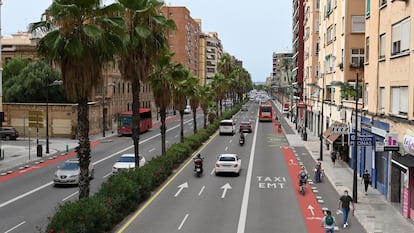Figuración de la nueva planificación viaria que dejó el anterior Gobierno local de Valencia, de Compromís y PSPV, para la avenida de Pérez Galdós, ya con el túnel suprimido.