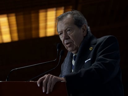 Porfirio Muñoz Ledo en una conferencia en Ciudad de México.