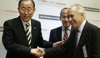 El secretario general de la ONU, Ban Ki-moon, el presidente de México, Felipe Calderón y el profesor Lord Stern.