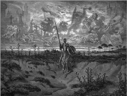 Don Quijote, en uno de los grabados de Gustave Doré.