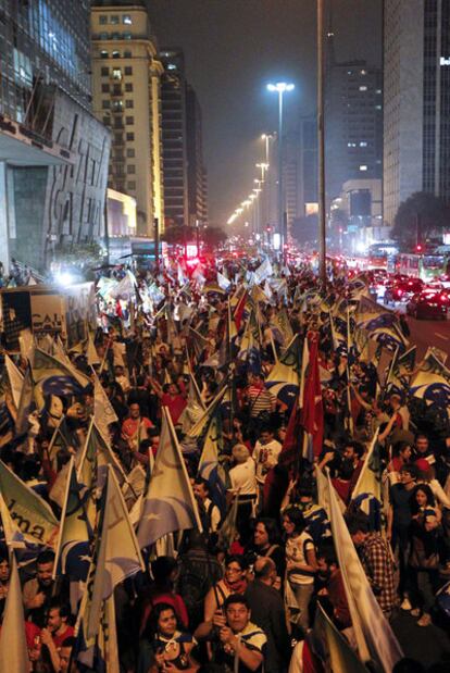 Simpatizantes de Dilma Rousseff celebran su victoria en São Paulo.