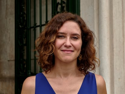 Isabel Díaz Ayuso, el 14 de julio ante la sede de la Comunidad de Madrid.