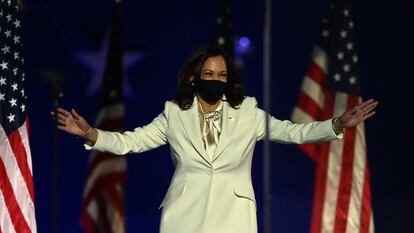 Kamala Harris, vicepresidenta electa de EE UU, celebra los resultados electorales.