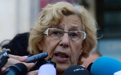 Manuela Carmena, el pasado 15 de julio, delante del Ayuntamiento.