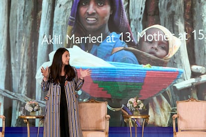 Chantal Khoueiry durante el evento 'UNLOCK FUTURES Think Tank Protecting Children, Ending Child Marriage', el 22 de octubre en el hotel El Palace de Barcelona.