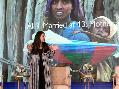 Chantal Khoueiry durante el evento 'UNLOCK FUTURES Think Tank Protecting Children, Ending Child Marriage', el 22 de octubre en el hotel El Palace de Barcelona.