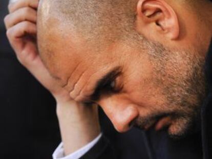 Pep Guardiola, en un momento del partido contra el Mallorca