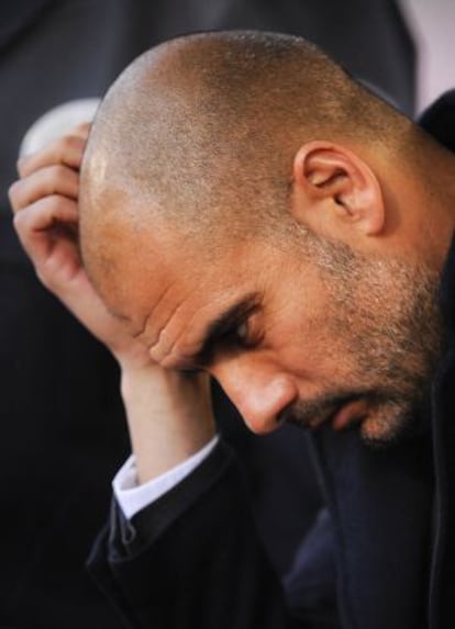 Pep Guardiola, en un momento del partido contra el Mallorca