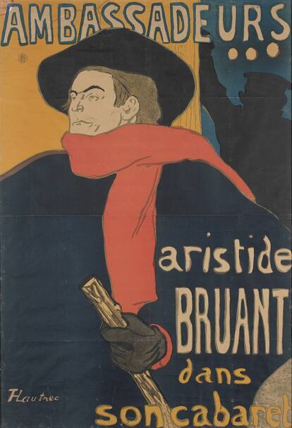 'Ambassadeurs Aristide Bruant', litografía de 1892 de Toulouse-Lautrec. La exposición estará abierta del 8 de febrero al 6 de mayo y está compuesta por 65 carteles, 33 de Toulouse-Lautrec.